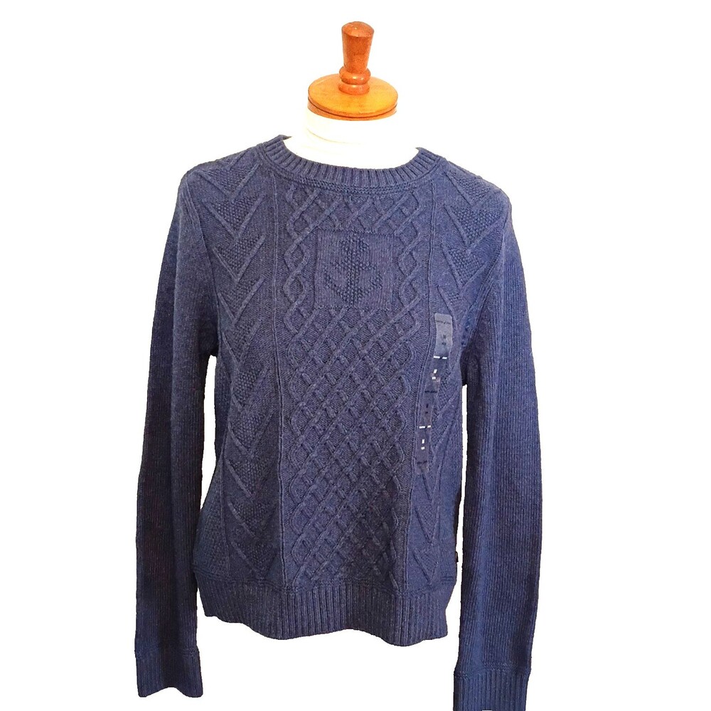 Nautica Jeans Co. Women's Blue Anchor Cable Knit Crewneck Sweater Sz Medium NWT